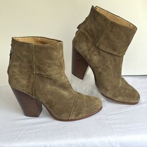 Rag & Bone Suede Ankle Bootie‎ Boot Size 9 Green Chunky Heel Back Zip Bohemian